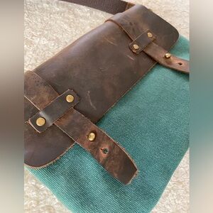 NWOT Leather and Canvas Small Messenger Shoulder Clutch Bag Crossbody